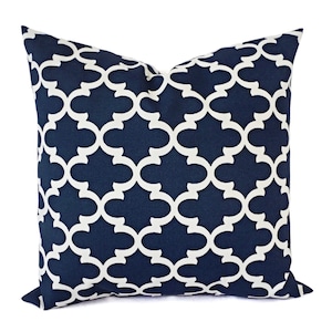 Two OUTDOOR Pillows, Navy White Pillow Cover, Navy Throw Pillow Cover, Navy Euro Sham, Blue Quatrefoil Pillow, Patio Chair Pillow