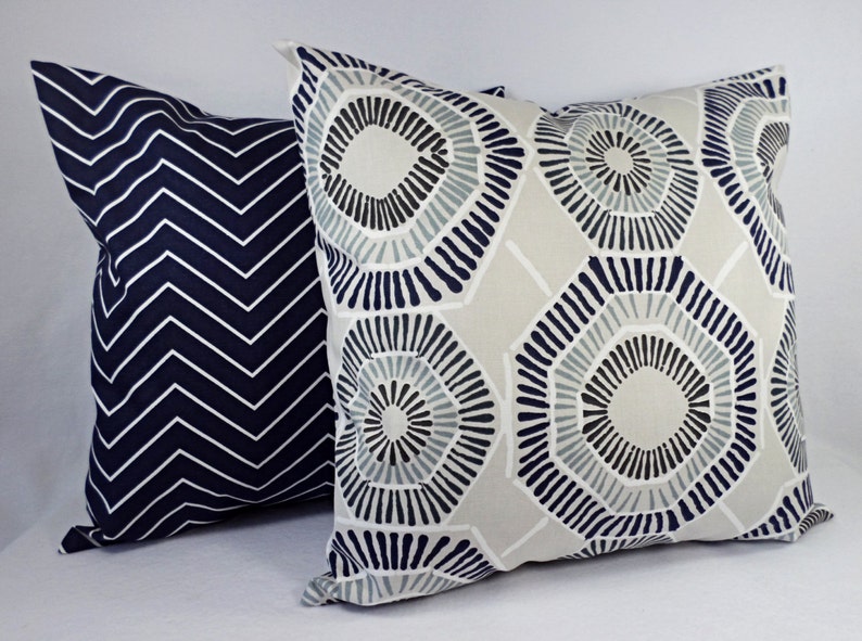 Two Pillow Covers Blue Grey and Brown Throw Pillows Modern Etsy