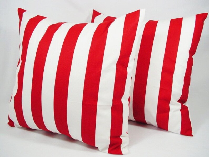 Two Red Striped Pillow Covers Red Pillow Cover Decorative Etsy