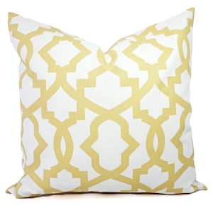 Two Yellow Trellis Decorative Pillow Covers - Saffron Yellow and White Pillows - Yellow Pillow Cover - Trellis Pillows - Yellow Pillows
