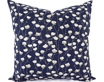 Two Decorative Pillows - Navy Pillow Cover - Floral Pillow Cover - Modern Pillow Sham - Accent Pillow - Navy Throw Pillow - Blue Pillow