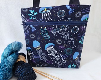 READY To Ship Next Day Shipping Yarn Knitting Bag, Crochet Project Bag, Zippered Tote Bag, Yarn Accessory Bag, Gift for Knitter or Crocheter