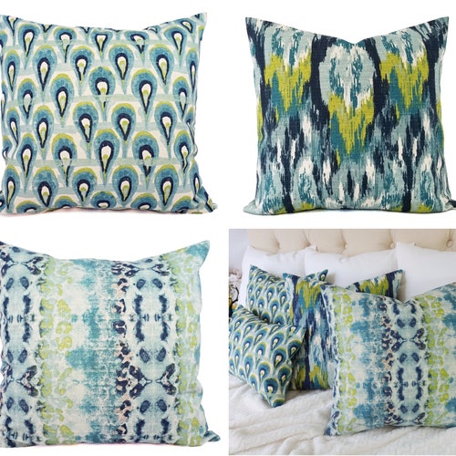 Blue Green Ikat Craze Pillow Cover.1014 Etsy