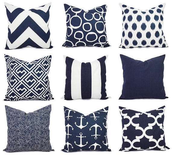 One Navy and White Pillow Covers 16 x 
