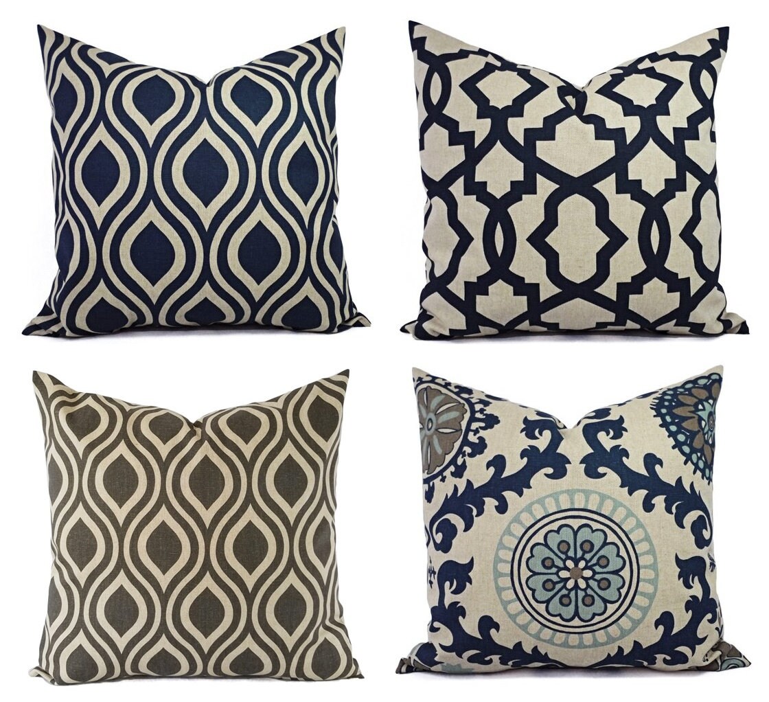 Decorative Pillow Blue and Beige Decorative Pillow Blue Etsy