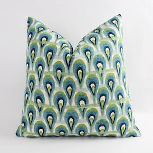 One Decorative Pillow Cover, One Blue and Green Ikat Cover, Blue Ikat Pillow, Green Ikat Pillow, Ikat Pillow Covers, Blue Pillows