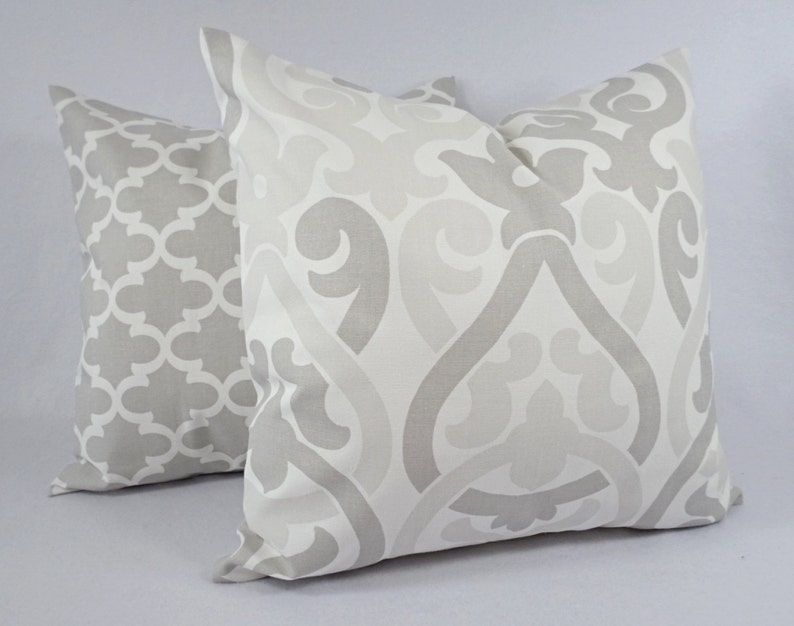 Two Grey and White Pillow Covers Grey Throw Pillow Grey Etsy