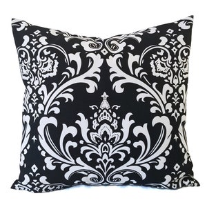 Two Black Pillow Covers, Decorative Pillow Sham, Damask Throw Pillow Covers, Black Pillows, Euro Sham Lumbar Pillow Black White Pillow