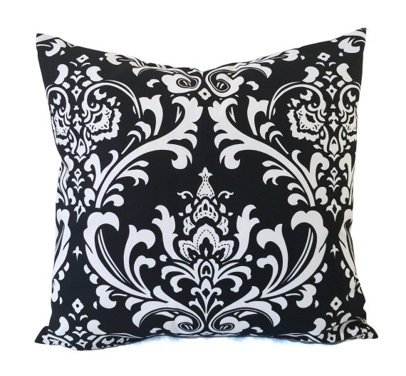 Two Black Pillow Covers Decorative Pillow Sham Damask Throw Pillow Covers Black Pillows Euro Sham Lumbar Pillow Black White Pillow Etsy UK