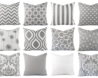 Grey Pillow Covers - Grey and White Throw Pillows - Decorative Pillows - Grey Euro Sham - Grey Pillows - Grey Couch Pillows Grey Pillow Sham