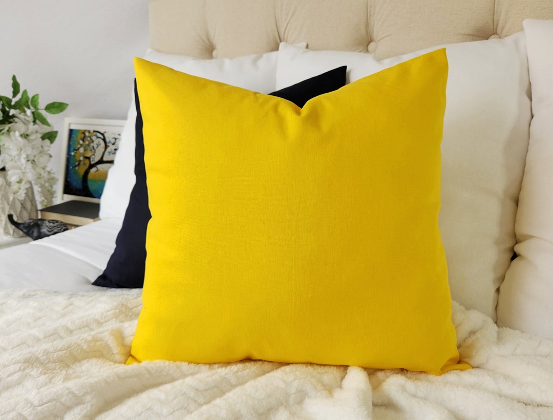 One Solid Yellow Pillow Cover Deep Yellow Pillow Sham Linen Pillow Cover Solid Yellow Couch