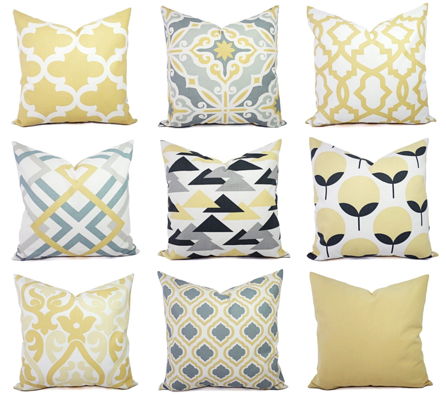 One Yellow and Grey Pillow Cover Euro Sham Lumbar Pillow Etsy