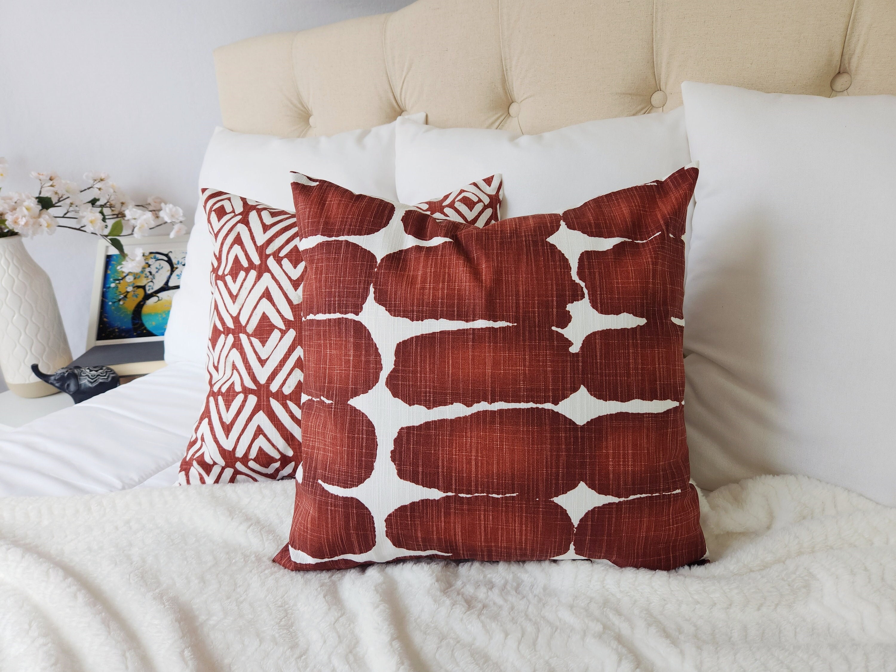 Burnt red top throw pillows