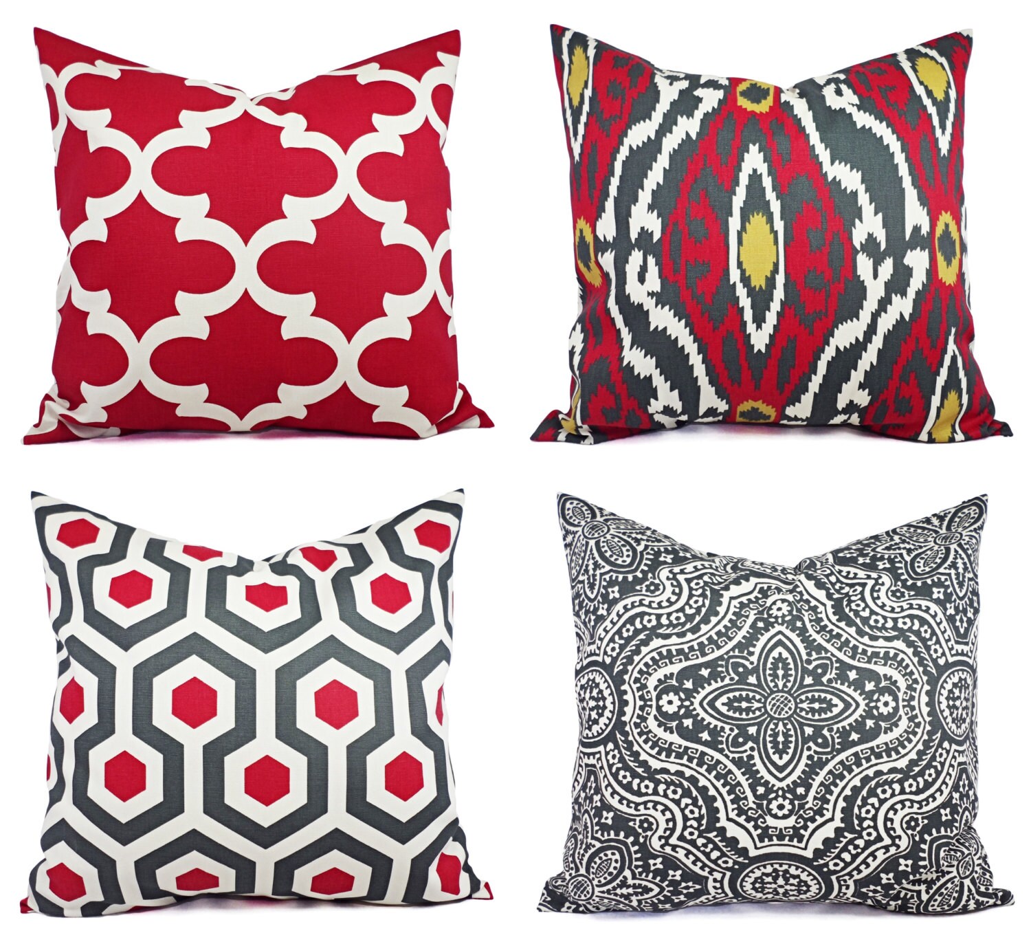 One Pillow Cover Red and Beige Pillow Red Decorative Etsy