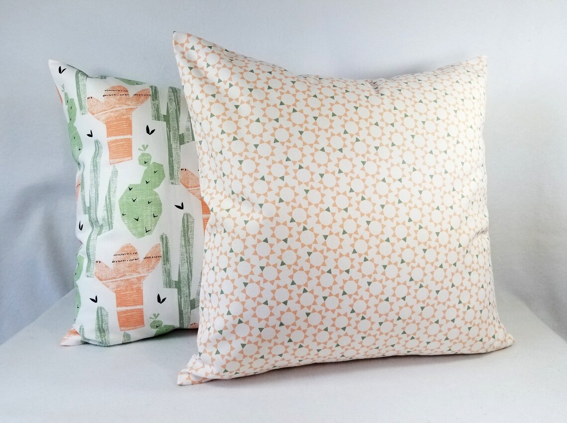 Two Peach Pillows Green Throw Pillow 16 X 16 Inch 18 X 18 Etsy
