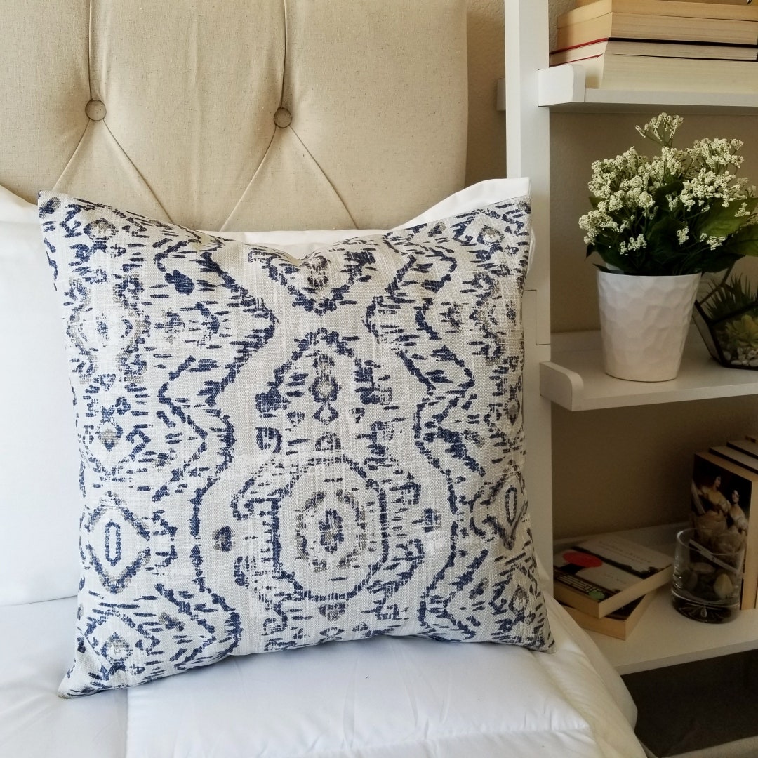 One Blue Pillow Cover Blue Cream Pillow Covers Custom Pillow Cover Blue Pillow Sham Decorative