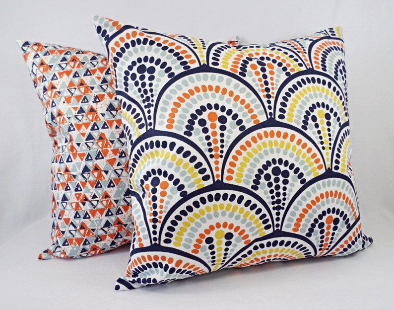 Orange Blue Pillow Cover Orange Pillow Cover Navy Etsy