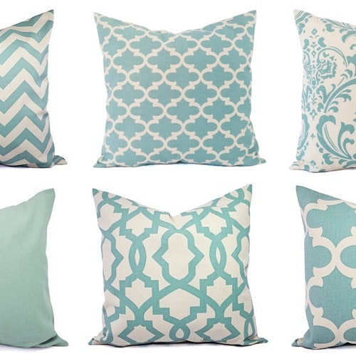 One Spa Blue and Beige Pillow Covers Throw Pillow Covers Etsy