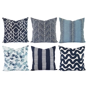 One Blue Pillow Cover, Dark Blue and White Pillow Cover, Modern Pillow Sham, 20 x 20 Throw Pillow, 18 x 18 Navy Pillow Cover, Lumbar Euro