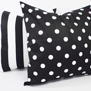 Two Black White Decorative Pillow Covers Two Black and White Pillows Polka Dot Pillows Pillow Shams Black Pillows White Polka Dot image 2