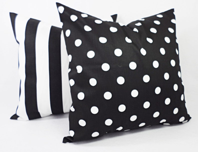 Two Black White Decorative Pillow Covers Two Black and White Pillows Polka Dot Pillows Pillow Shams Black Pillows White Polka Dot image 2