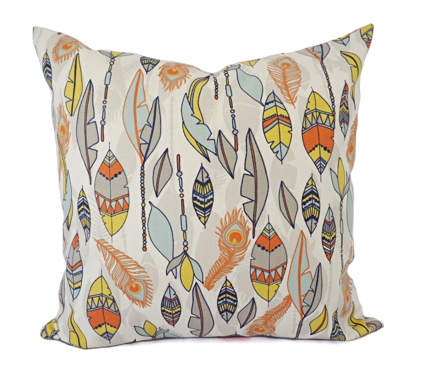 Orange Blue Pillow Cover Orange Pillow Cover Feather Etsy