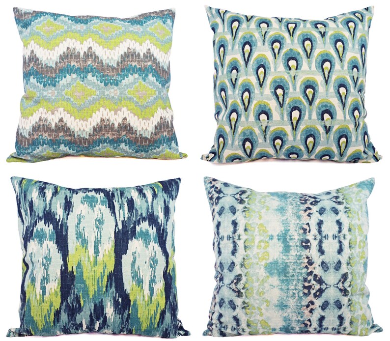 One Blue and Green Ikat Pillow Cover Decorative Pillow Etsy