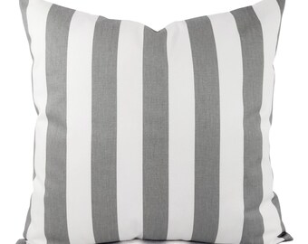 One Grey and White Striped Decorative Throw Pillow Cover, Cushion Cover Accent Pillow, Grey Striped Cover, Grey Striped Pillow Cover