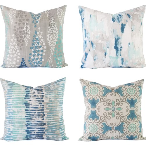 Blue and Grey Pillow Cover Blue Decorative Pillow Cover Etsy