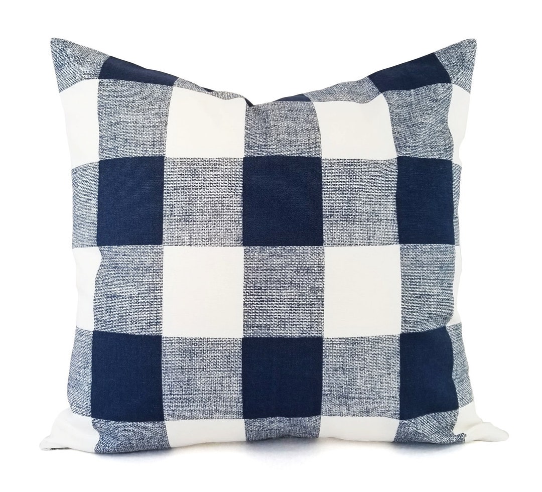 Blue Plaid Pillow Covers Navy Pillow Cover Buffalo Check Pillows Blue