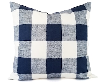 navy buffalo check pillows