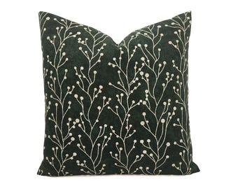 One Decorative Throw Pillow Cover, Green Floral Print, Green Pillows, Green Vine Pillows, Modern Pillows, Designer Decor