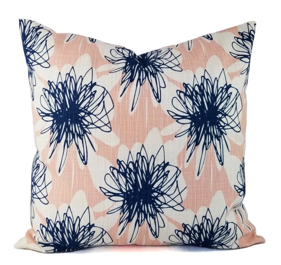 Two Pink and Blue Pillow Covers Pink Pillow Sham Floral Pillow