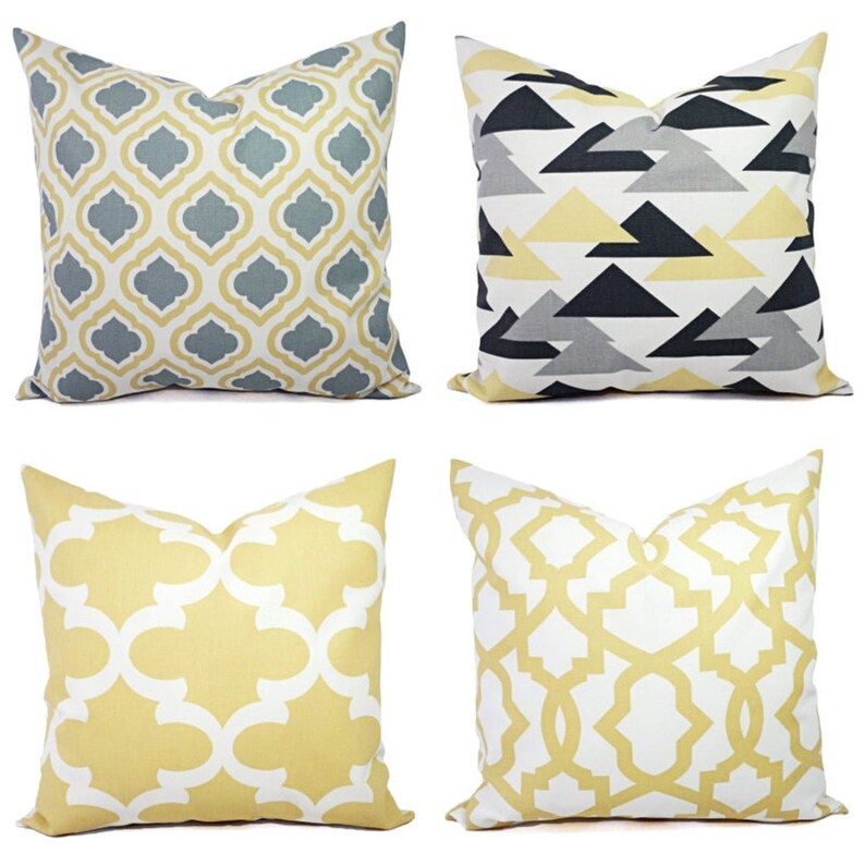 Two Yellow and Grey Pillow Covers Saffron Yellow Grey and Etsy