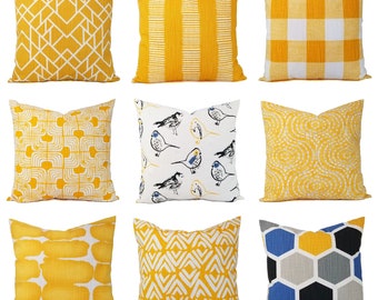 One Yellow Pillow Cover Deep Yellow and White Decorative - Etsy ...