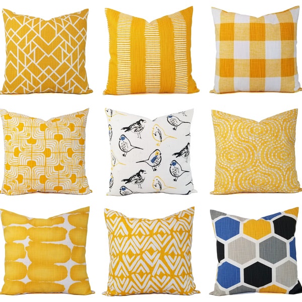 One Yellow Pillow Cover - Deep Yellow and White Decorative Pillow Cover - Yellow Pillow - Yellow Couch Pillow Cushion Cover Accent Pillow