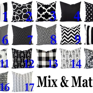 One Black Pillow Cover, Black and White Pillow, Black Accent Pillow, Black Pillow Sham, Couch Pillow, White Pillow Cover, Black Pillows image 2