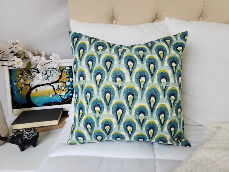 One Blue Ikat Pillow Cover, Blue and Green Ikat Pillow Cover, Blue Pillows, Decorative Pillow, Blue Euro Sham, Green Ikat Pillow 1. Peacock