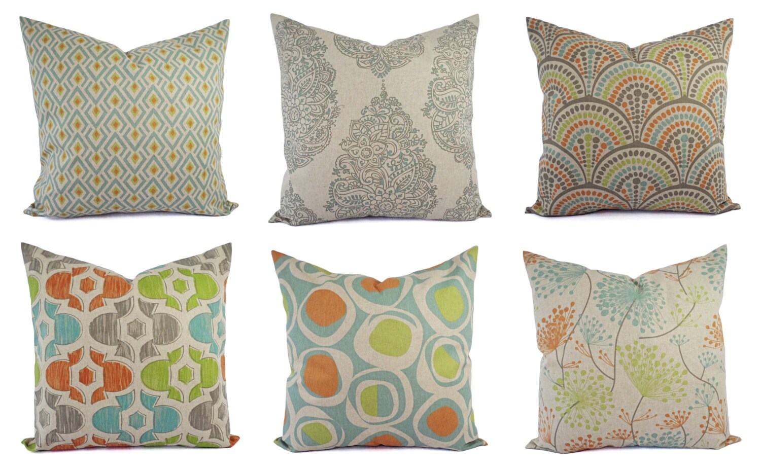 Decorative Pillow Orange Blue and Beige Throw Pillow Green Etsy