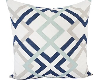 Blue Decorative Pillow - Two Navy Pillow Covers - Trellis Pillow Sham - Spa Blue Pillow - Grey Pillow - 18 x 18 Pillow 16 x 16 Pillow