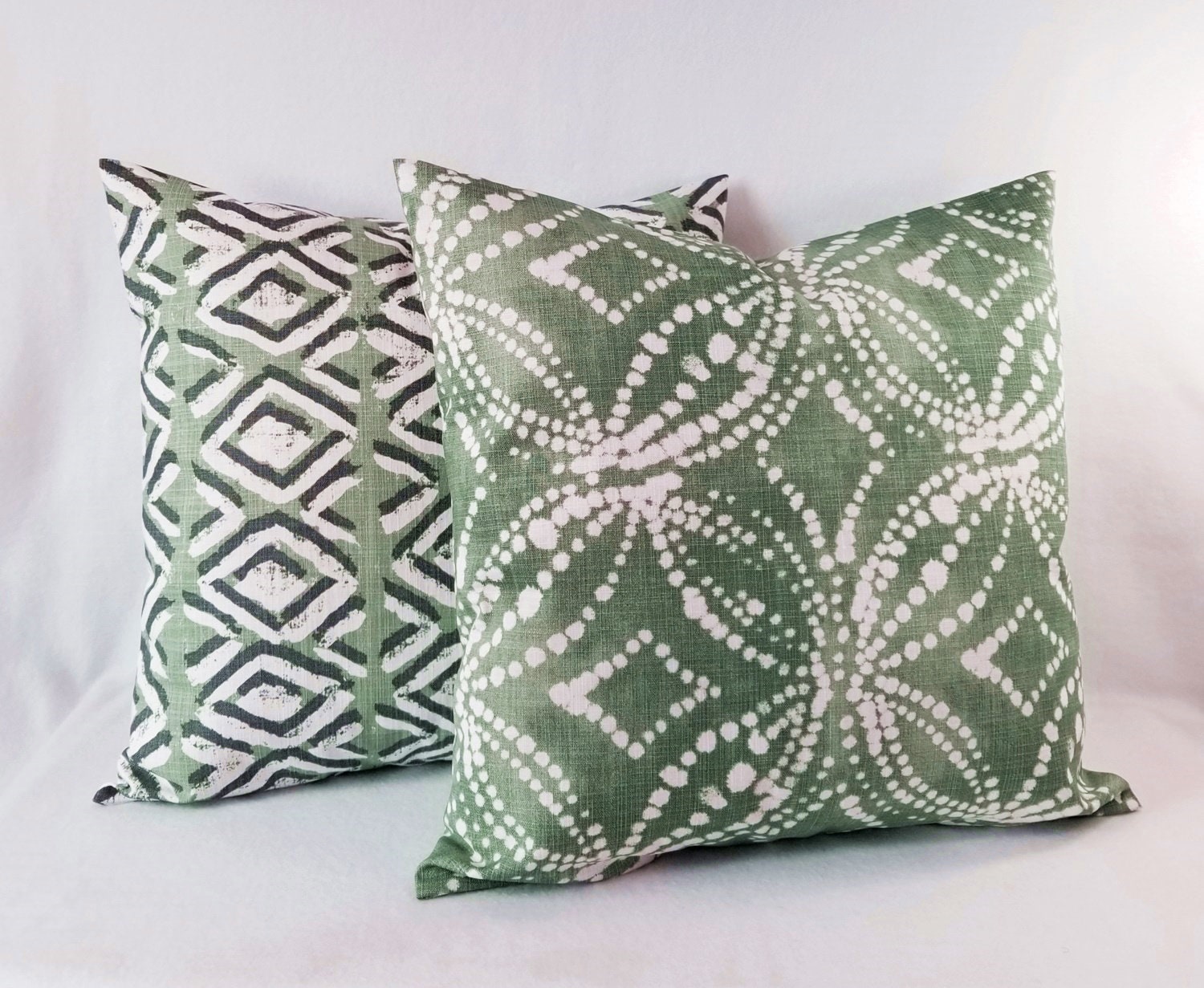 Two Soft Green Decorative Pillow Covers Two White and Green | Etsy