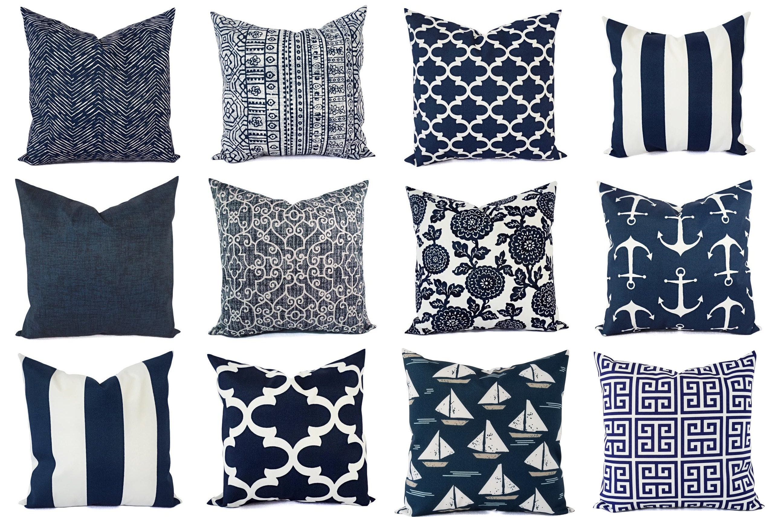 OUTDOOR Pillow Navy and White Pillow Cover Navy Blue Throw Etsy