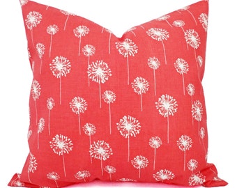 Two Coral Throw Pillows, Dandelion Pillows, Coral Dandelion Decorative Throw Pillows, Couch Pillows, Accent Pillow, Coral Pillows