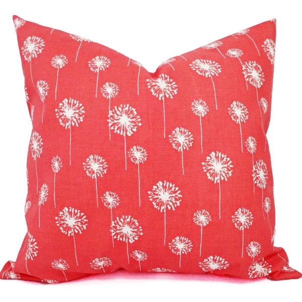 Two Coral Throw Pillows, Dandelion Pillows, Coral Dandelion Decorative Throw Pillows, Couch Pillows, Accent Pillow, Coral Pillows