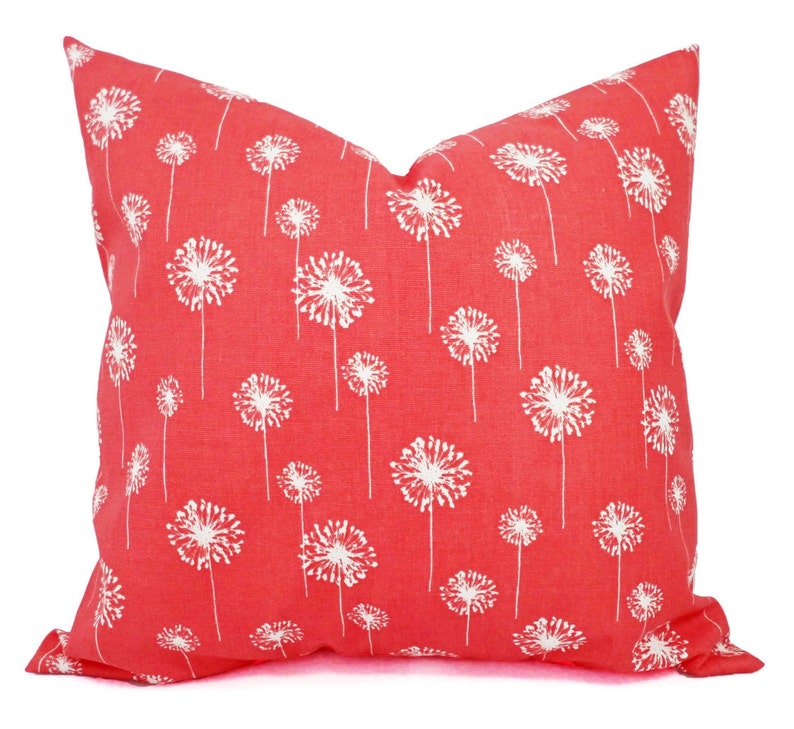 Two Coral Throw Pillows, Dandelion Pillows, Coral Dandelion Decorative Throw Pillows, Couch Pillows, Accent Pillow, Coral Pillows image 1