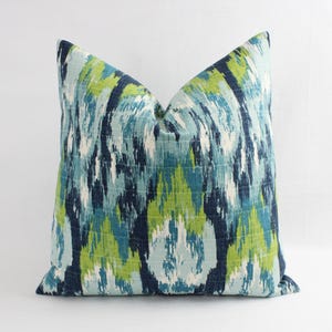 One Throw Pillow Covers, One Blue and Green Ikat Cover, Blue Pillow, Blue Ikat Pillow, Green Ikat Pillow, Blue Ikat Pillow Cover