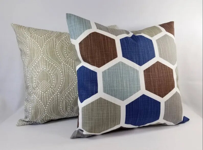 Blue Pillow Cover Brown Pillow Cover Blue Throw Pillow Etsy