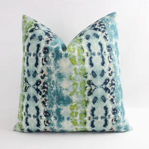 One Decorative Pillow Cover, Blue and Green Ikat Cover, Blue Green Pillows - Blue Ikat Pillow - Green Ikat Pillow - Ikat Pillow Covers