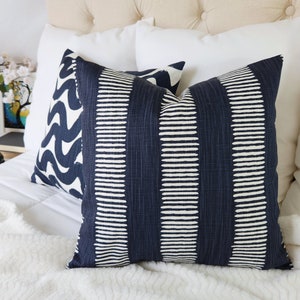 One Navy Blue Pillow Cover, Blue Stripe Pillow Sham, Navy Striped Pillow, Blue Couch Pillow, Living Room Decor, 26 x 26 Pillow Cover Euro