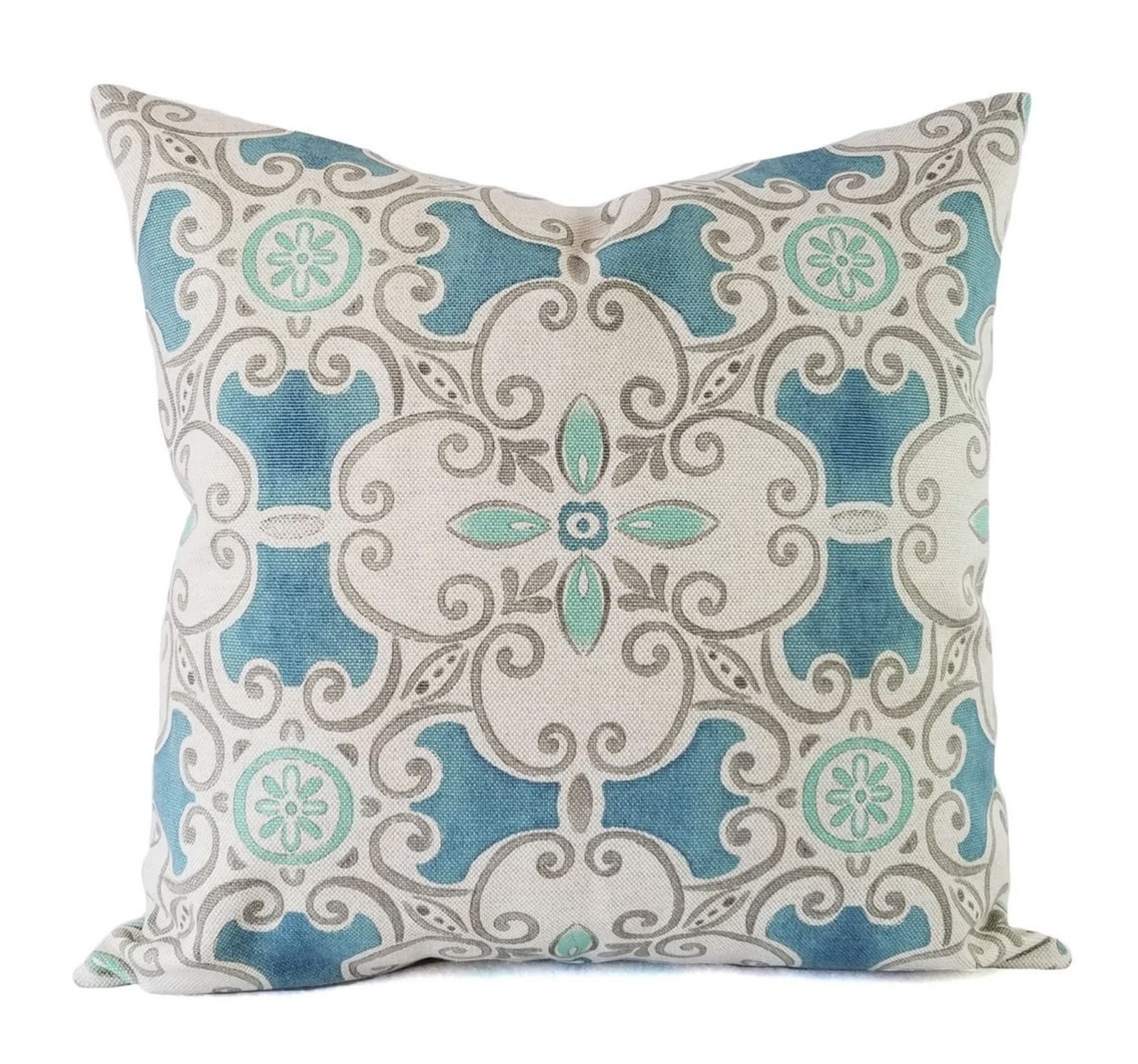 Blue and Grey Pillow Cover Blue Decorative Pillow Cover Etsy